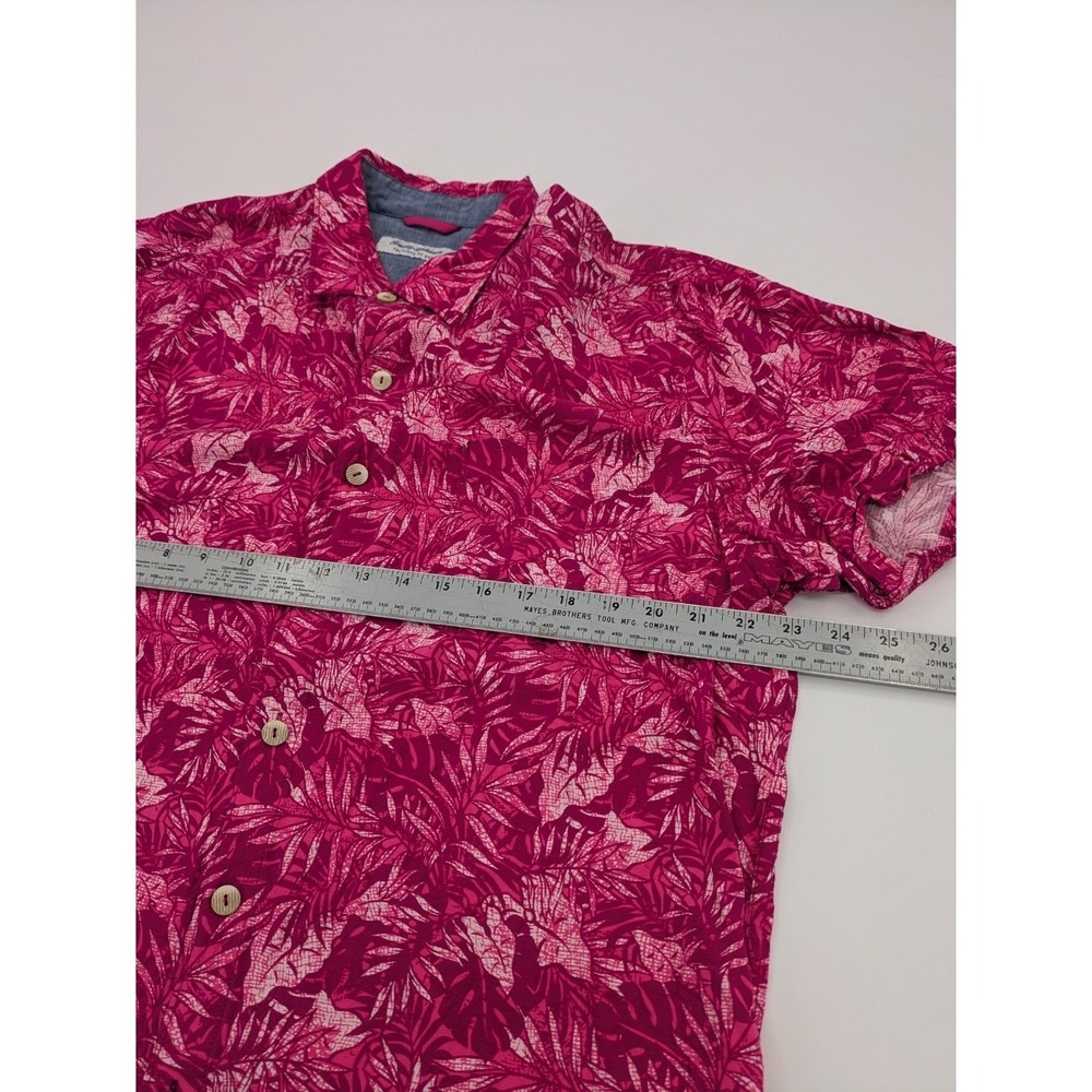 Tommy Bahama Island Zone Lanikai Fronds‎ Palm Camp Shirt Pink Crimson Mens XL - Picture 6 of 8